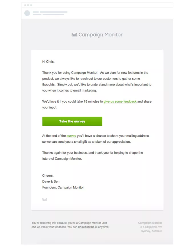Campaign Monitor survey request.
