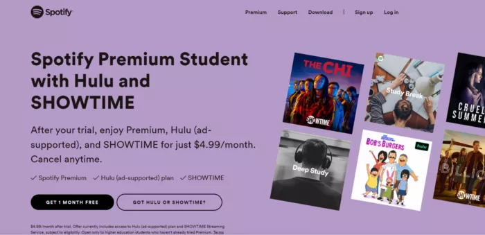 Spotify student premium Hulu Showtime.