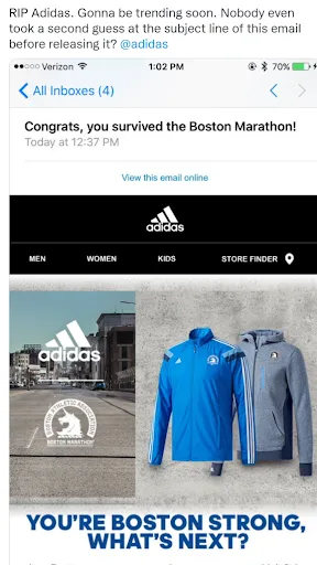 Adidas Boston Marathon apparel.