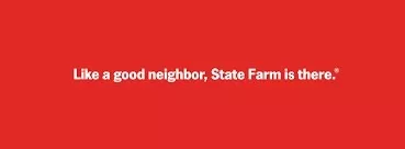State Farm slogan, red background.