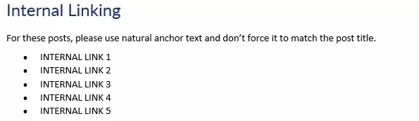 Internal links 1-5 list.