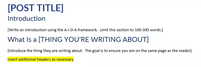Content brief template sections.