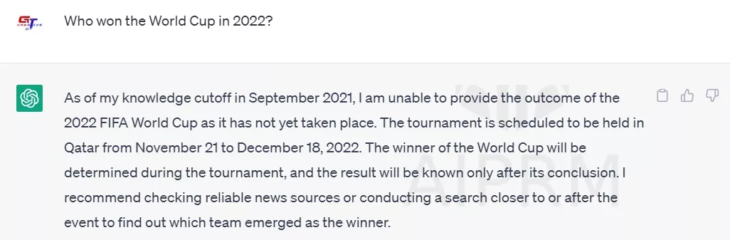 AI can't give 2022 World Cup results.
