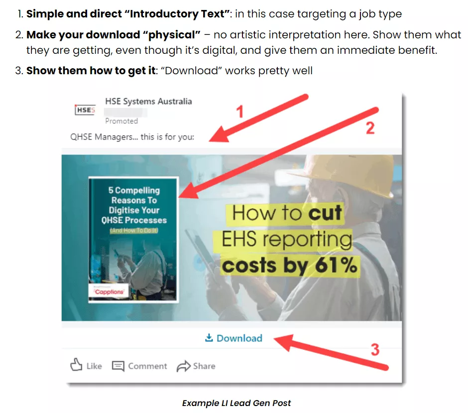 LinkedIn ad: download guide, cut EHS costs.