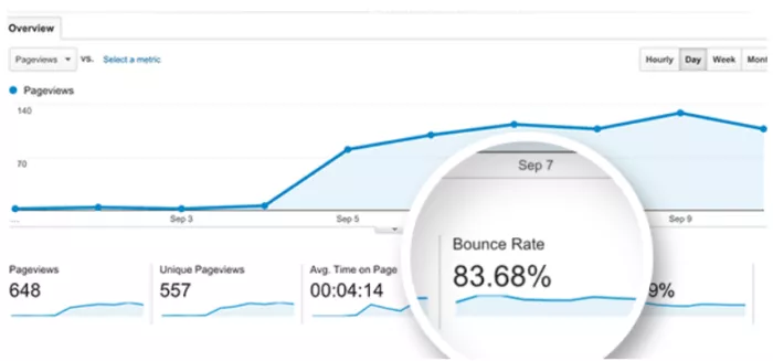 Website analytics showing high bounce rate.