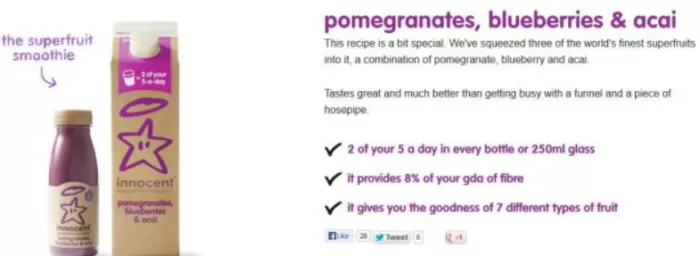 Innocent smoothie, pomegranate, blueberry, acai.