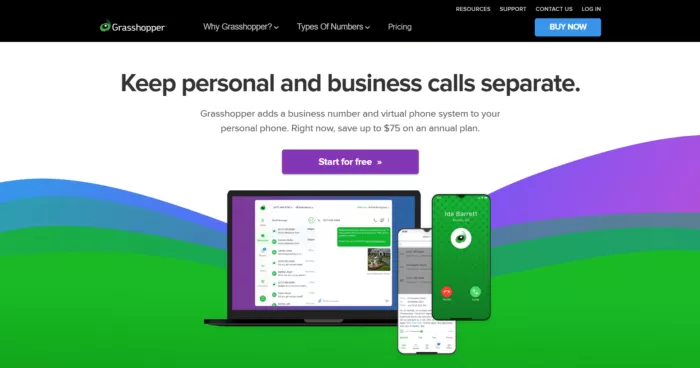 Grasshopper app, business calls, virtual phone.