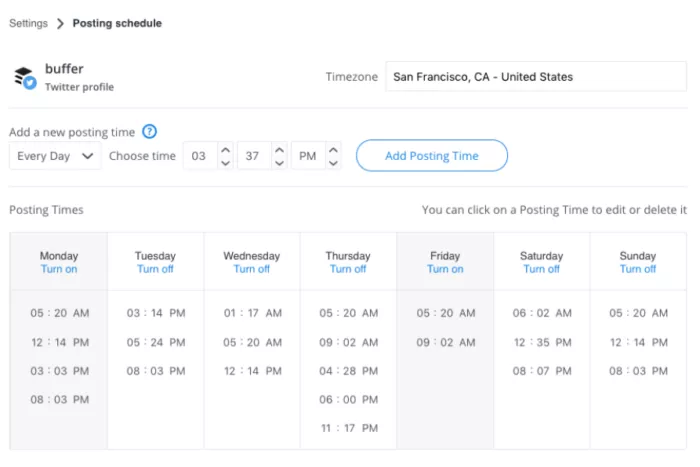 Social media posting schedule.
