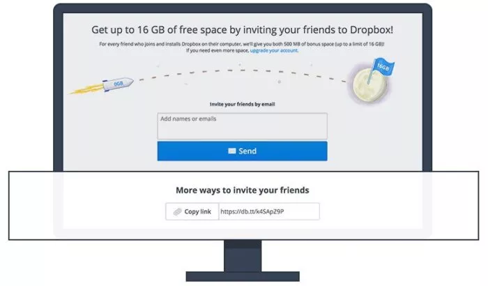 Dropbox referral button.