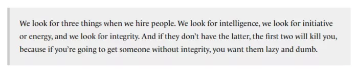 Importance of integrity in hiring.