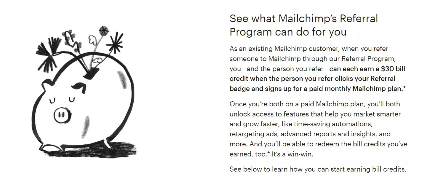 Mailchimp referral program, $30 credit.