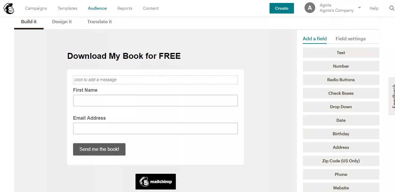 Simple email signup form.