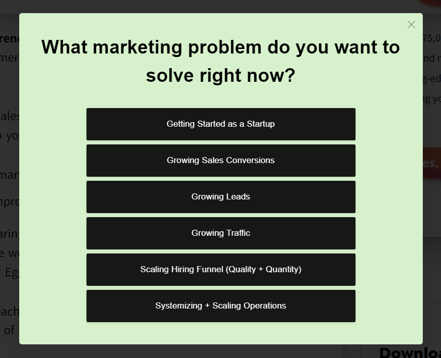 Marketing problem survey; choose your need.