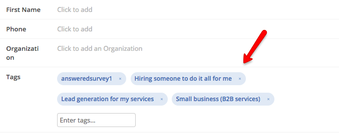 CRM tags for survey respondents.