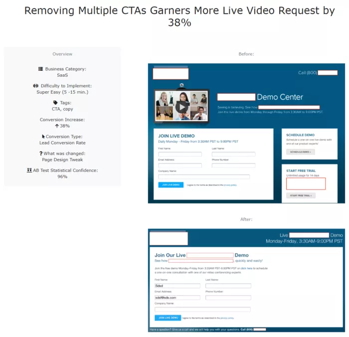 Reduced CTAs boost live video requests.