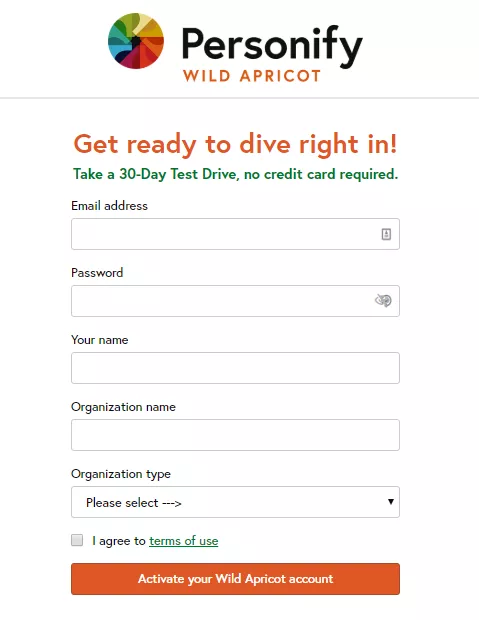 Wild Apricot free trial signup.