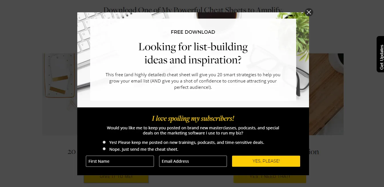 Pop-up form for free cheat sheet.