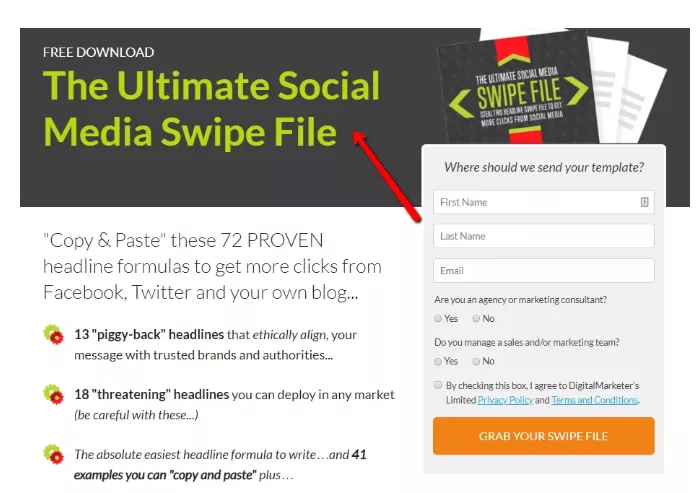 Social media swipe file download form.