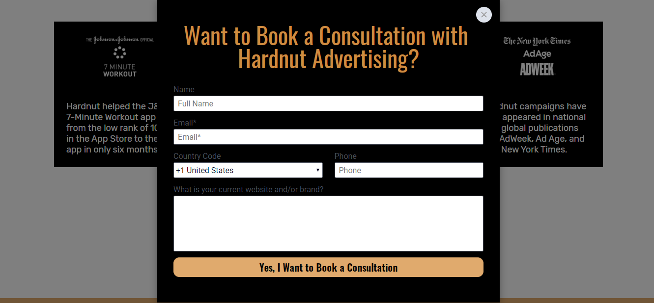 Consultation form for Hardnut Advertising.