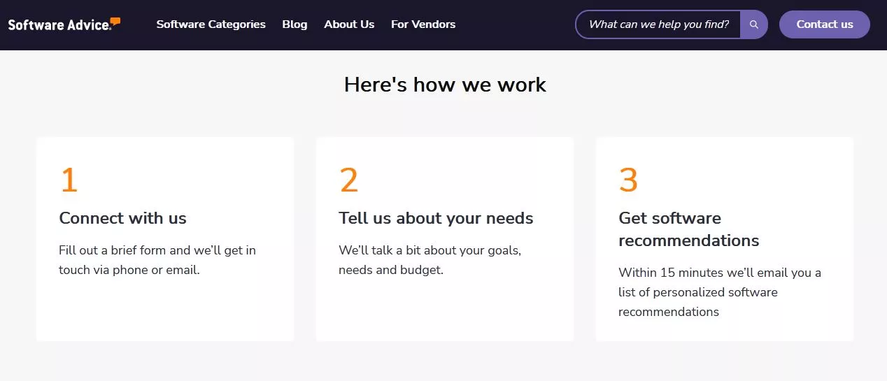 Software Advice's 3-step process.