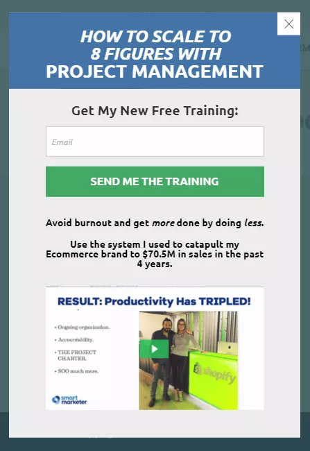 Exit-intent pop-up: 8-figure training.