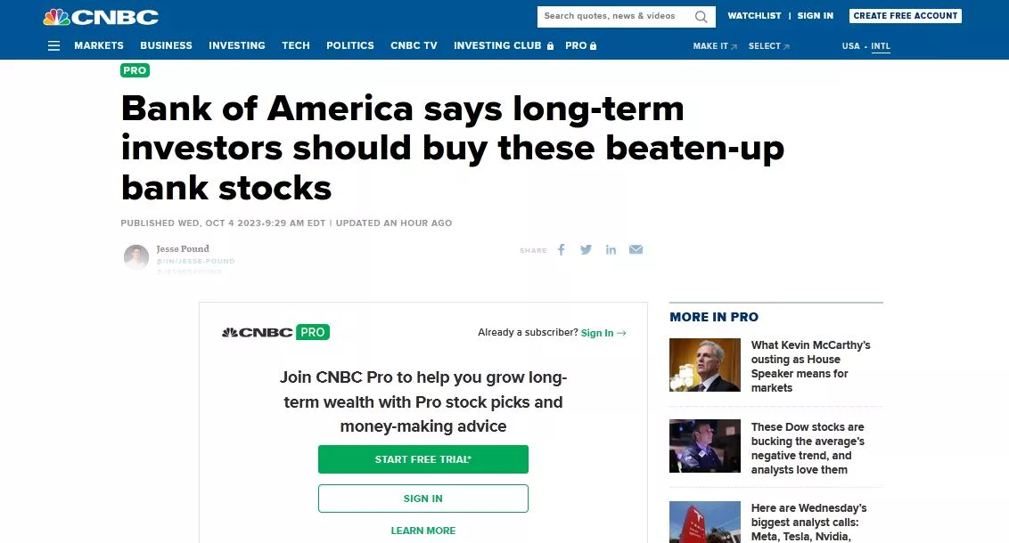 CNBC article on bank stocks.