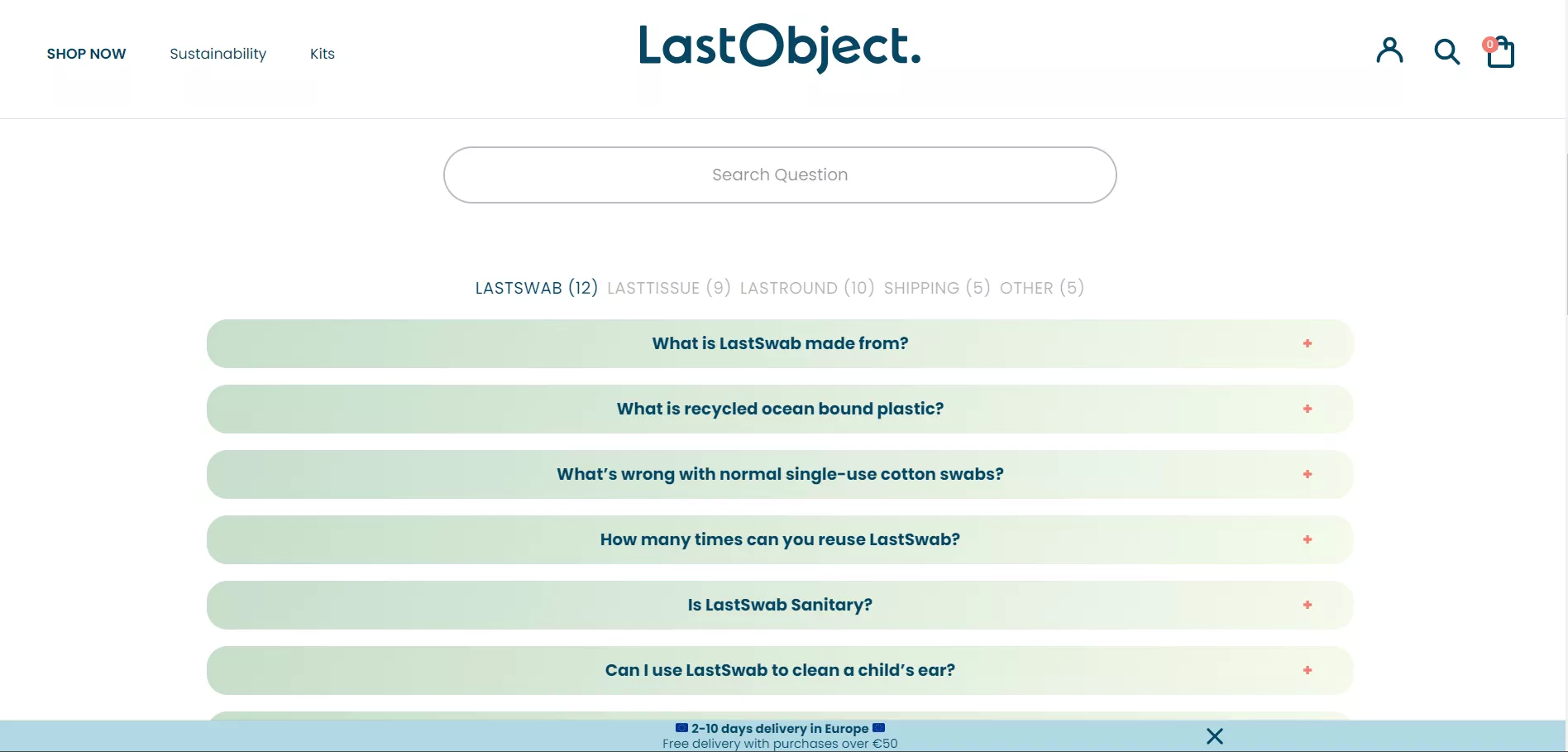 FAQ page for product info & shipping.