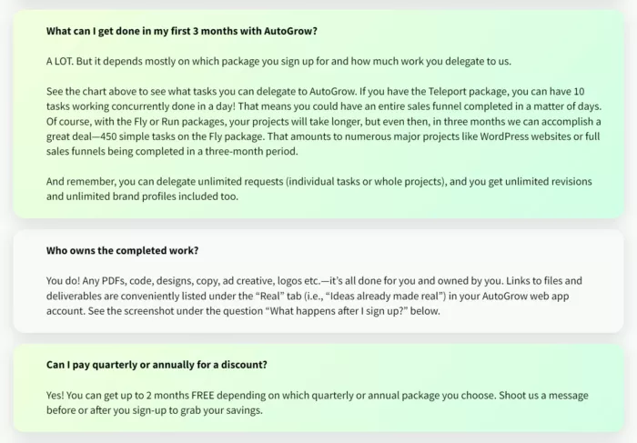 AutoGrow FAQ: services & pricing.