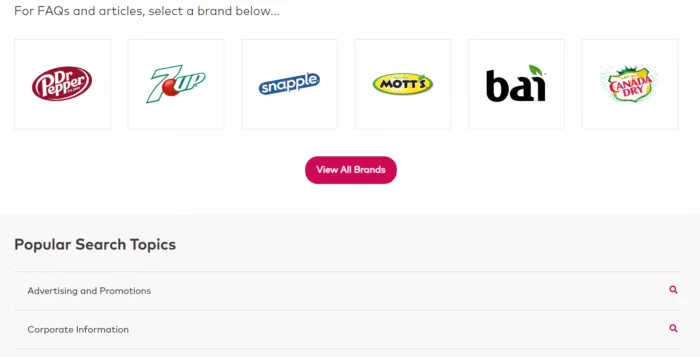 FAQ links by brand and topic.