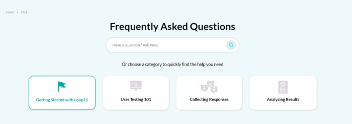 FAQ categories and search.