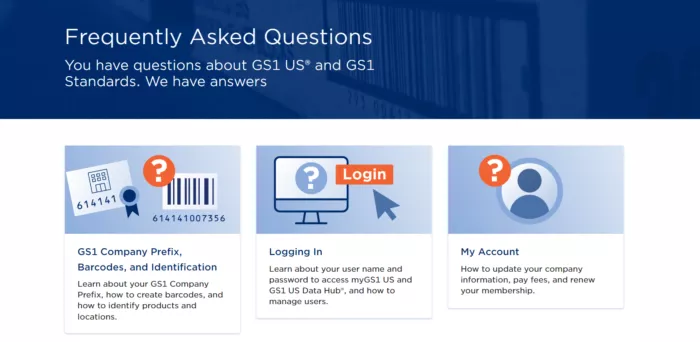 FAQ sections for GS1 US support.