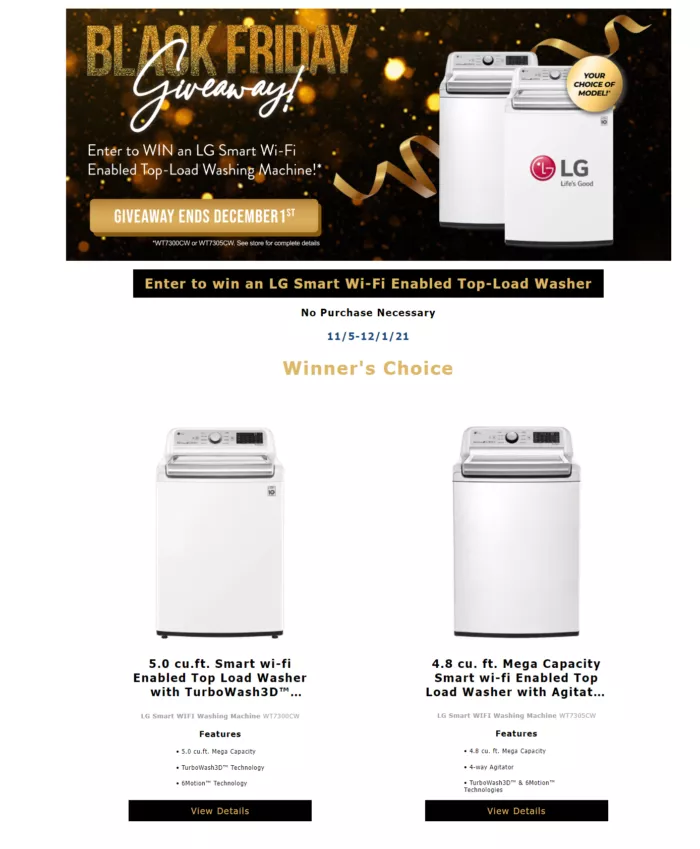 LG washer giveaway, Black Friday.