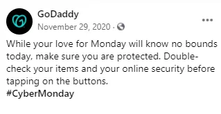 GoDaddy Cyber Monday online security.