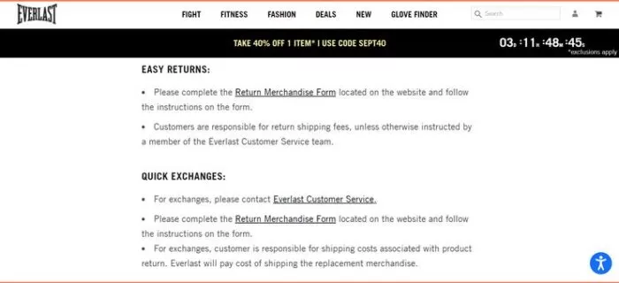 Everlast return/exchange policy.