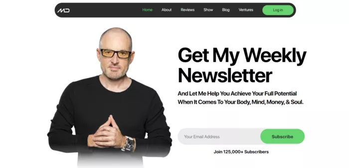 Man promoting weekly newsletter.