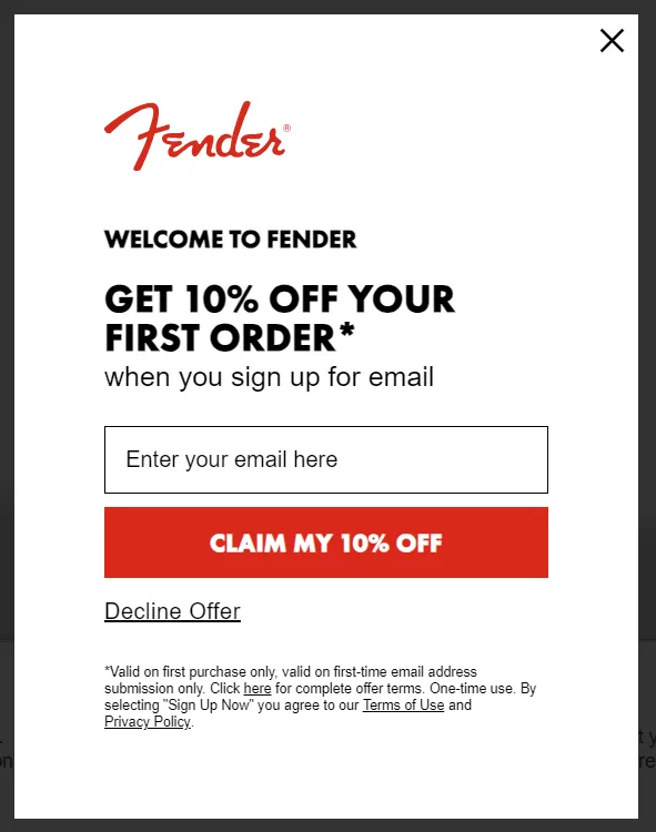 Fender 10% off coupon.