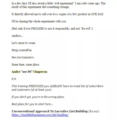 Marketing expert's email sales experiment.