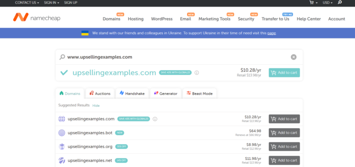 Upselling examples website options.