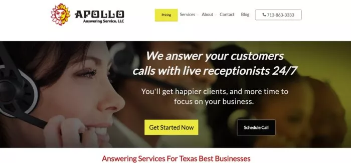 Business answering service website.