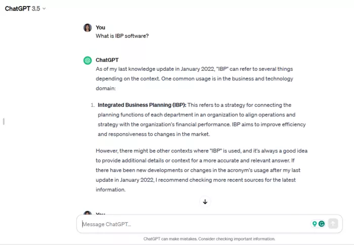 ChatGPT's definition of IBP.