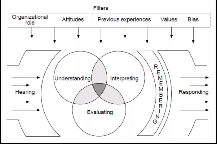 Active listening process; hearing, understanding, responding.