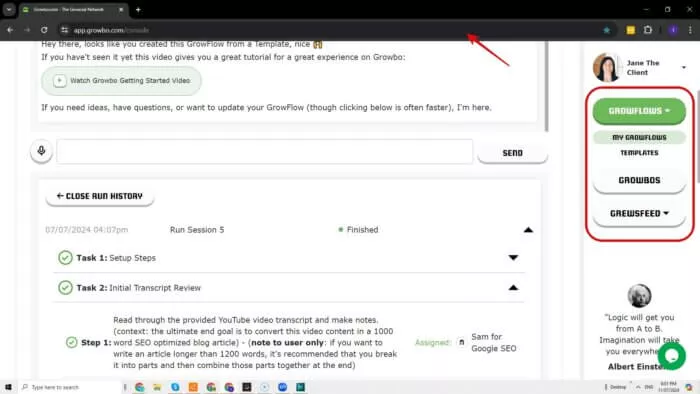 Growflow app interface.
