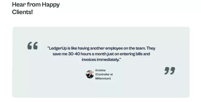 Customer testimonial: time savings.