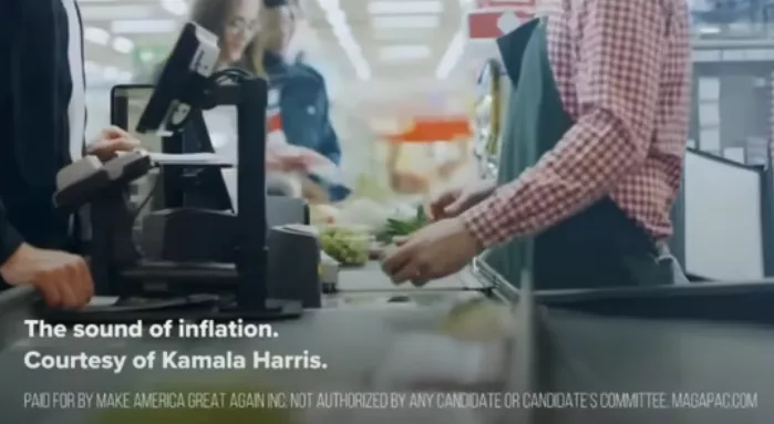 Grocery store, inflation, political ad.
