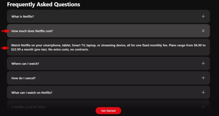 Netflix monthly subscription pricing.