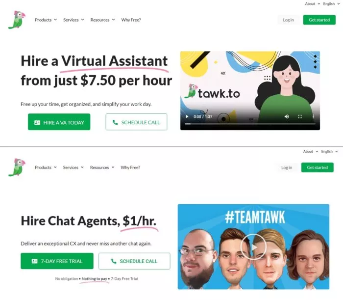 Tawk.to chat system demo video.
