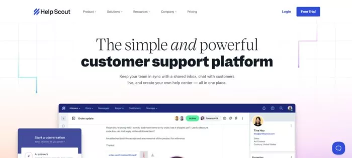 Help Scout website homepage.