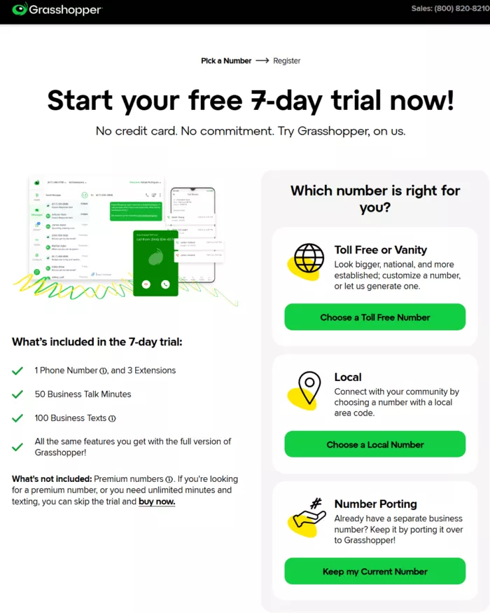 Grasshopper 7-day trial signup.