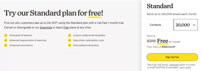 Mailchimp Standard plan pricing.