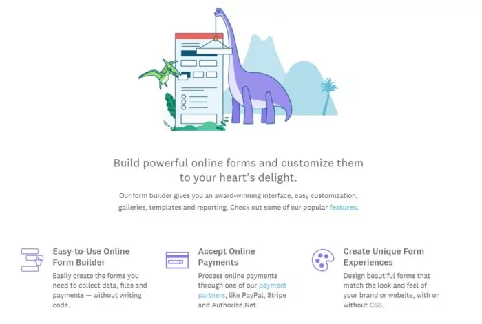 Online form builder with dinosaur illustrations.